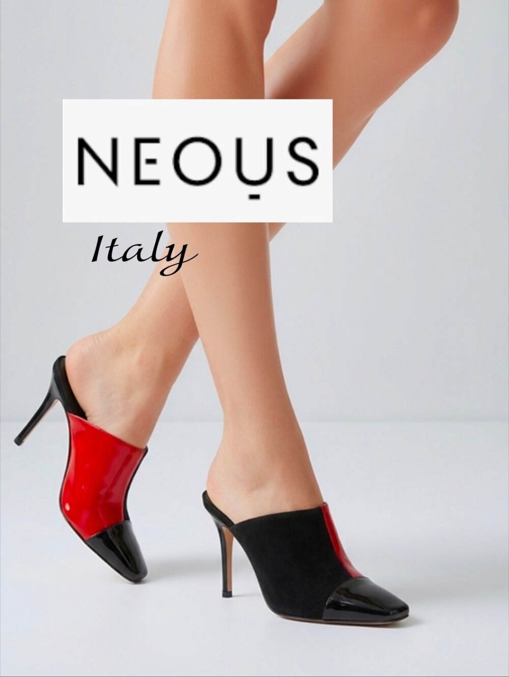 NEOUS GORGEOUS Italy Made   Black Red Acetate Suede Mules Pumps Heels 38 8